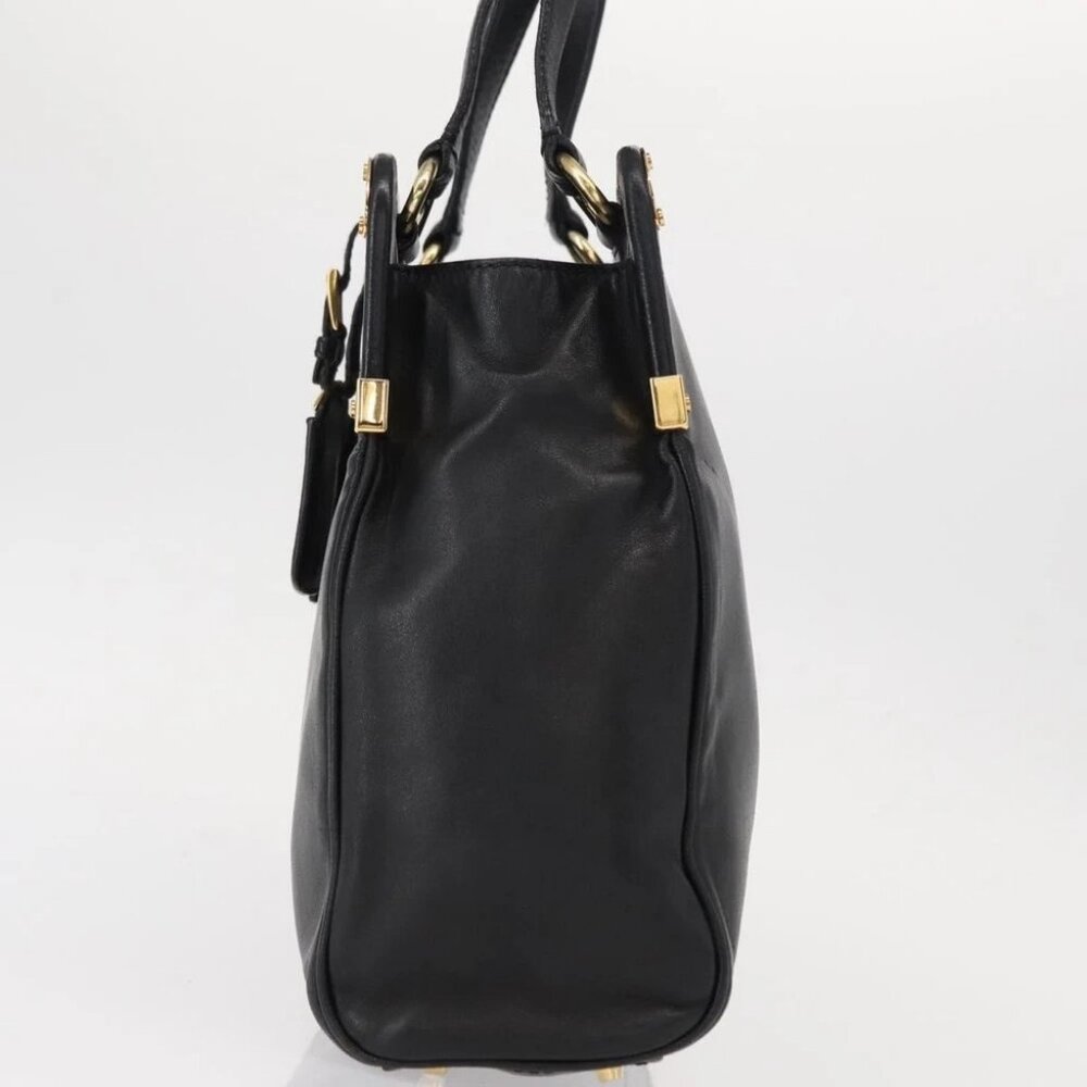 PRADA Hand Bag Leather Black Gold - Picture 4 of 16
